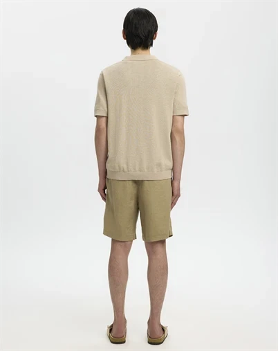 Selected - SLHMattias Linen Blend Open Polo - Oatmeal